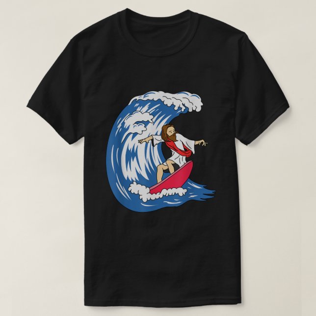Jesus Surfing Funny Jesus T-Shirt (Design vorne)