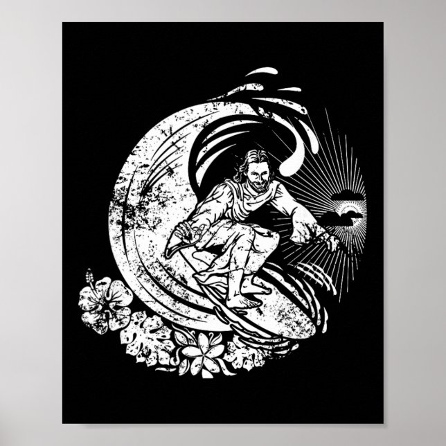 Jesus surft Vintage abgenutzt  Poster (Vorne)