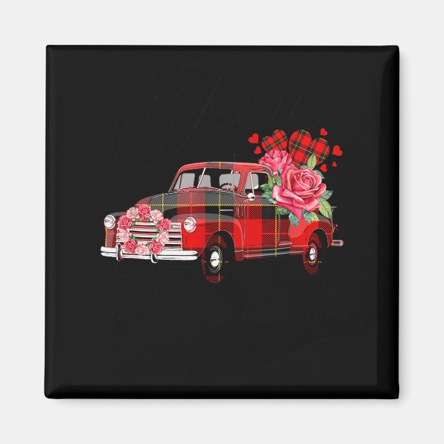 Jesus Take The Wheel Red Truck Christmas God Belie Magnet (Vorne)