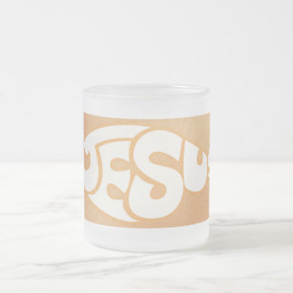 Jesus Text in Fisch Form Orange Hintergrund Mattglastasse