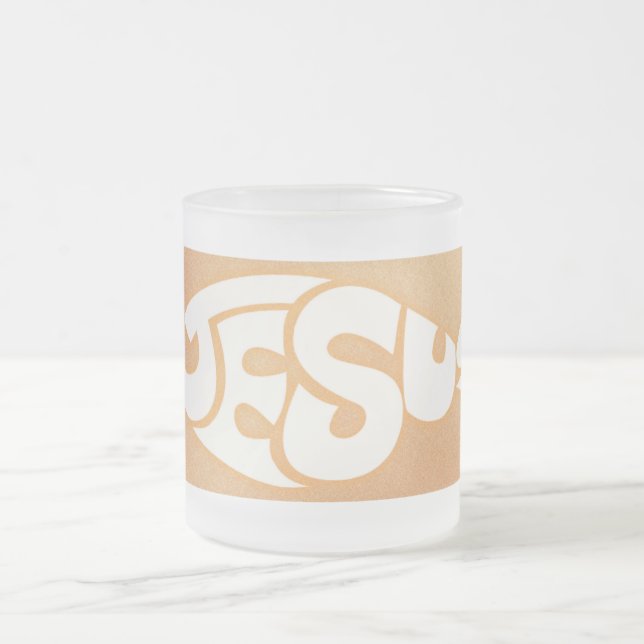 Jesus Text in Fisch Form Orange Hintergrund Mattglastasse (Mittel)