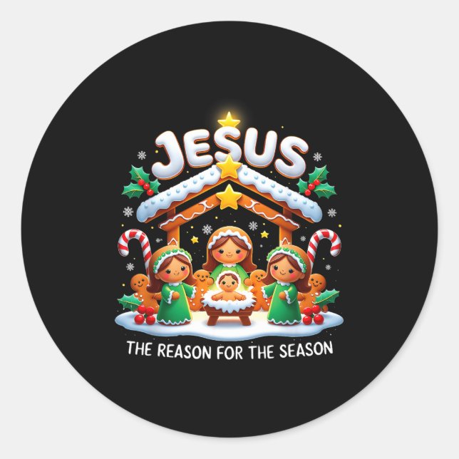 Jesus The Reason For Season Gingerbread Christmas  Runder Aufkleber (Vorderseite)