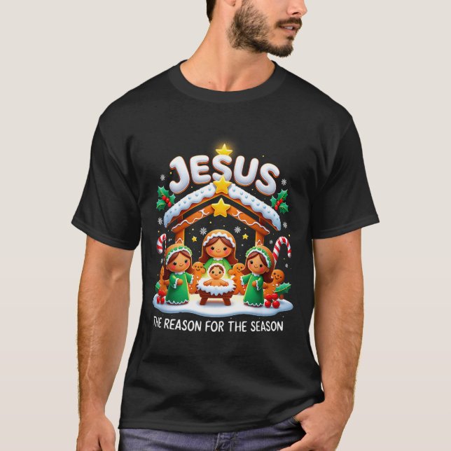 Jesus The Reason For Season Gingerbread Christmas  T-Shirt (Vorderseite)