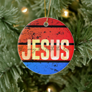 Jesus, The Way, The Truth, The Life Retro Sunset Keramik Ornament
