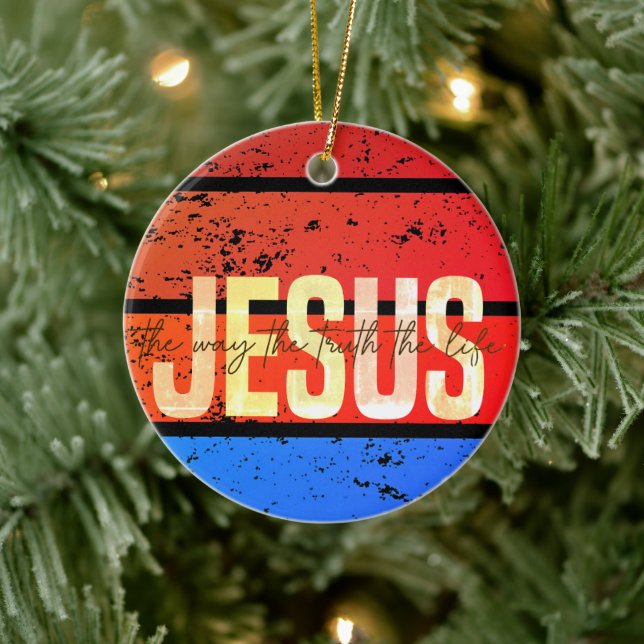 Jesus, The Way, The Truth, The Life Retro Sunset Keramik Ornament (Baum)