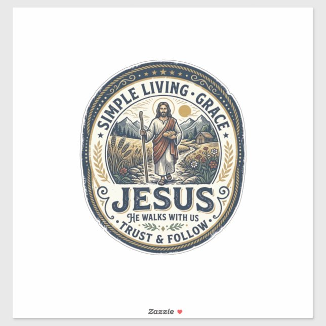 Jesus Tiny House Langsames Leben Vintage Aufkleber (Blatt)