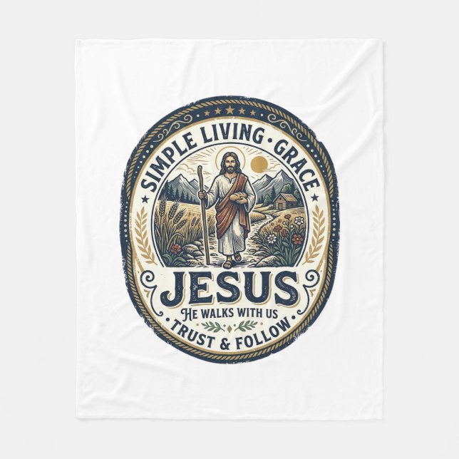Jesus Tiny House Slow Living Vintage Fleecedecke (Vorderseite)
