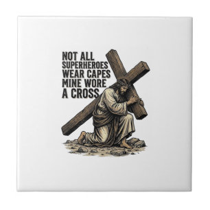 Jesus trägt das Kreuz Vintage Christlich Fliese