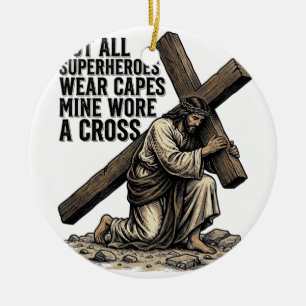 Jesus trägt das Kreuz Vintage Christlich Keramik Ornament