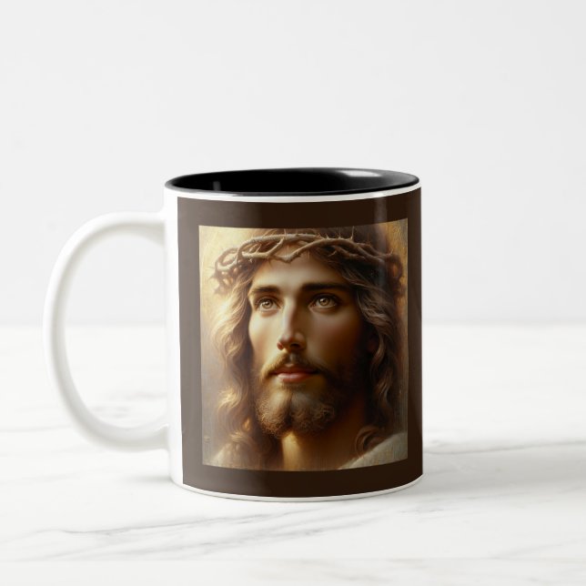 Jesus trägt die Krone von Thorns Zweifarbige Tasse (Links)