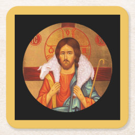 Jesus trägt ein verlorenes Lamm Rechteckiger Pappuntersetzer