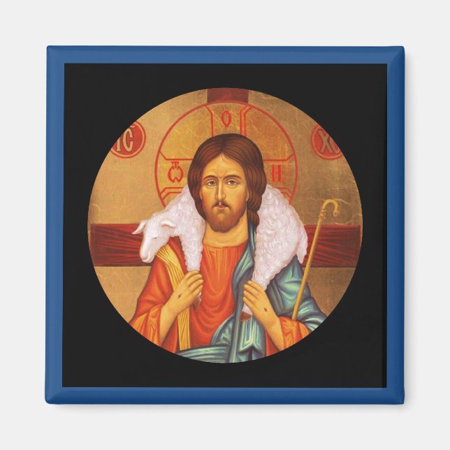 Jesus trägt ein verlorenes Lamm-Symbol Magnet (Vorne)