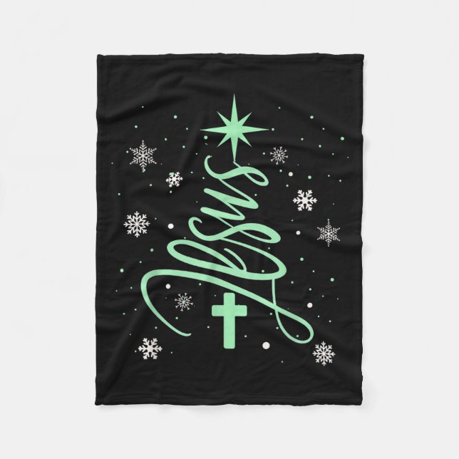 Jesus Tree Christian Christmas Faith Snowflakes Cr Fleecedecke (Vorderseite)