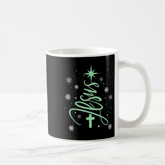 Jesus Tree Christian Christmas Faith Snowflakes Cr Kaffeetasse (Rechts)