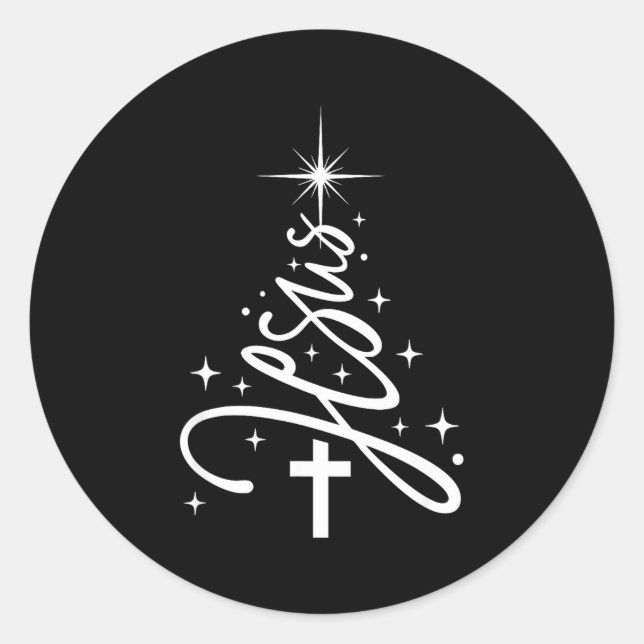 Jesus Tree Christian Christmas Faith Snowflakes Cr Runder Aufkleber (Vorderseite)