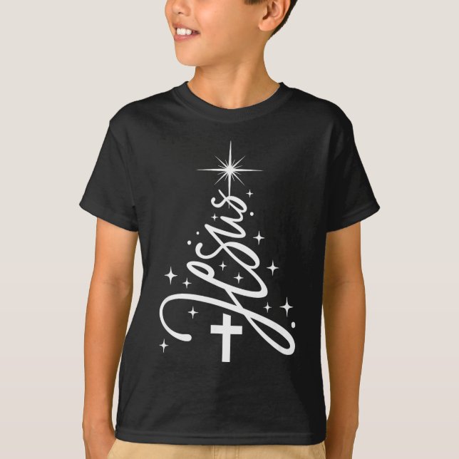 Jesus Tree Christian Christmas Faith Snowflakes Cr T-Shirt (Vorderseite)