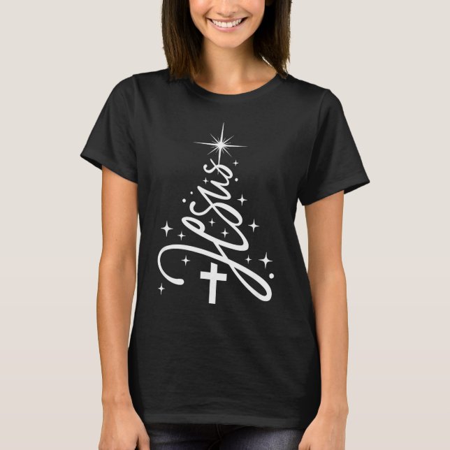 Jesus Tree Christian Christmas Faith Snowflakes Cr T-Shirt (Vorderseite)