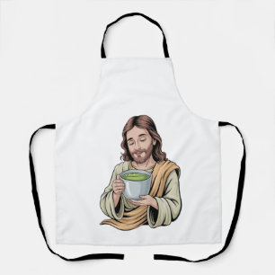 Jesus trinkt Matcha-Getränk Christlich Schürze