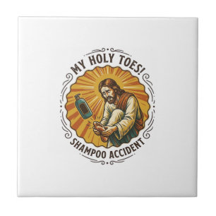 Jesus tropft Shampooflasche auf Fußdusche Schmerz Fliese