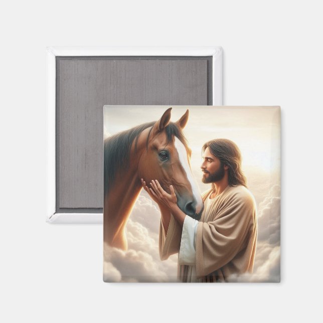 Jesus tröstet ein Pferd im Himmel Magnet (Vorderseite/Rückseite)