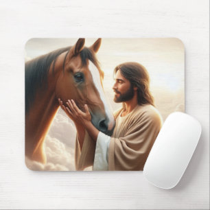 Jesus tröstet ein Pferd im Himmel Mousepad