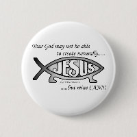 Jesus- u. Darwin-Fisch-Knopf/Button