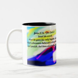 Jesus über Liebe Zweifarbige Tasse