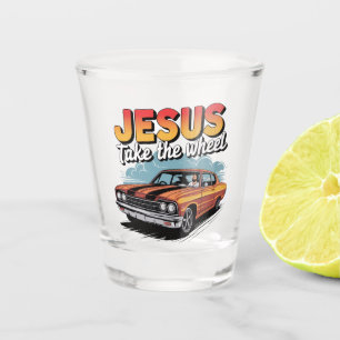 Jesus übernimmt das Steuer Vintage-Muskelauto Schnapsglas