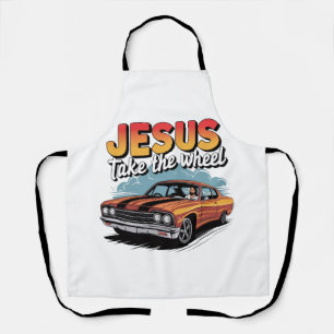 Jesus übernimmt das Steuer Vintage-Muskelauto Schürze