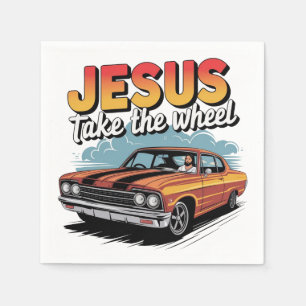 Jesus übernimmt das Steuer Vintage-Muskelauto Serviette