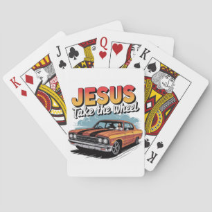 Jesus übernimmt das Steuer Vintage-Muskelauto Spielkarten