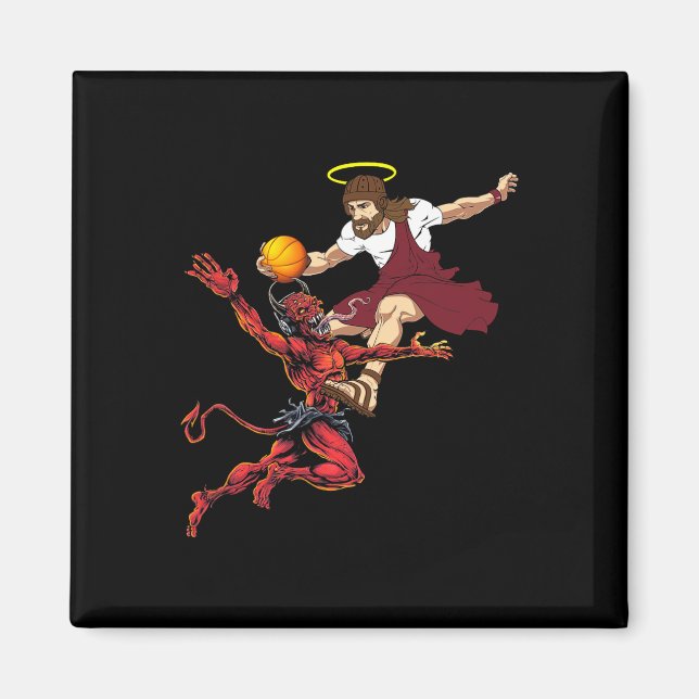 Jesus überquert den Teufel Basketball Player Dunk Magnet (Vorne)