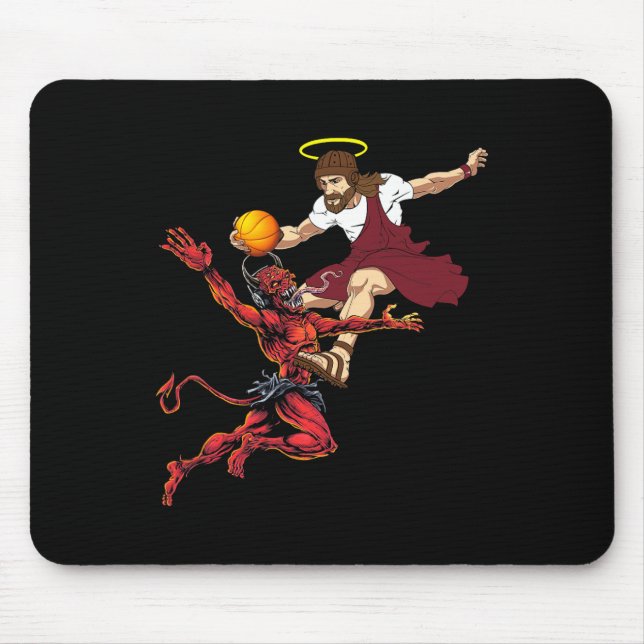 Jesus überquert den Teufel Basketball Player Dunk Mousepad (Vorne)
