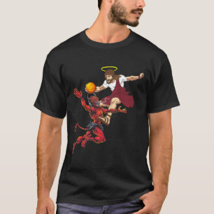 Jesus überquert den Teufel Basketball Player Dunk T-Shirt