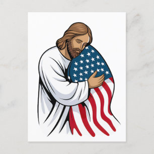 Jesus umarmt die amerikanische Flagge Postkarte