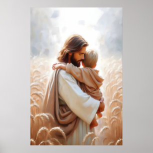 Jesus umarmt Jesusknabe und Jesuskind und Kinder Poster
