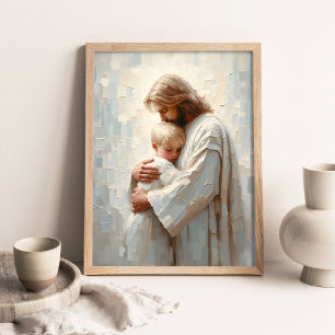 Jesus umarmt Jungen, Christliche Kunst, Jesus und Poster