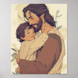 Jesus umarmt Kind – Tröstende Christen Poster