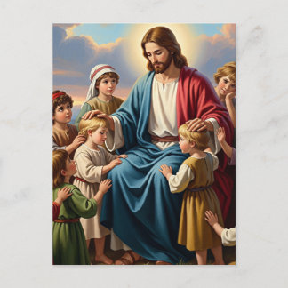 Jesus umgeben von Kindern Feiertagspostkarte
