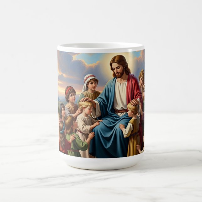 Jesus umgeben von Kindern Kaffeetasse (Mittel)