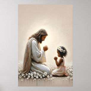 Jesus und Baby Jesus und schwarzes Kind Christlich Poster