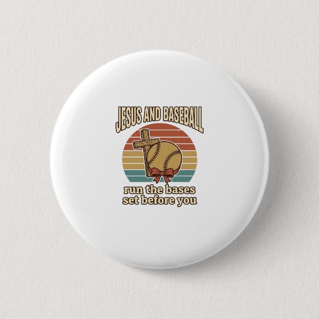 Jesus und Baseball Vintage-Christen-Shirt Button (Vorderseite)