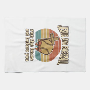 Jesus und Baseball Vintage-Christen-Shirt Geschirrtuch