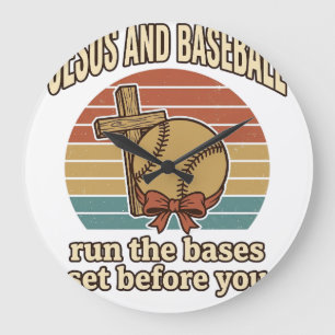 Jesus und Baseball Vintage-Christen-Shirt Große Wanduhr