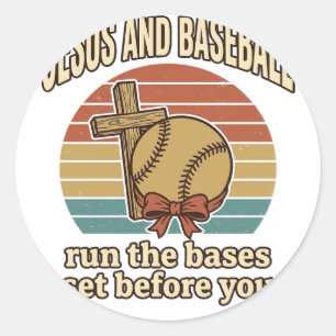 Jesus und Baseball Vintage-Christen-Shirt Runder Aufkleber