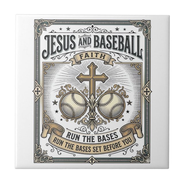 Jesus und Baseball Vintage Christlich  Fliese (Vorderseite)