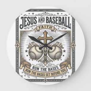 Jesus und Baseball Vintage Christlich  Große Wanduhr