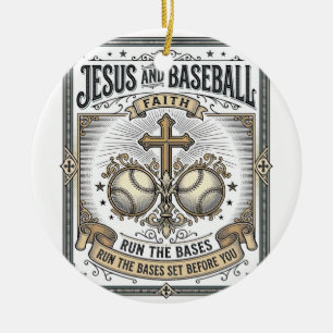 Jesus und Baseball Vintage Christlich  Keramik Ornament