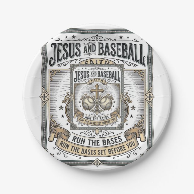 Jesus und Baseball Vintage Christlich  Pappteller (Vorderseite)