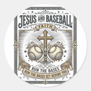 Jesus und Baseball Vintage Christlich Runder Aufkleber